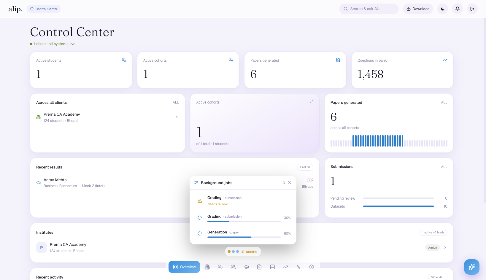 alip. control center job tray and oversight